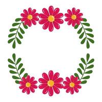 Isolated pink flowers with leaves circle vector design