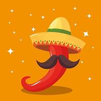 Mexican chilli with hat and mustache vector design