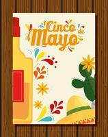 Mexican tequila bottle hat and cactus of Cinco de mayo vector design