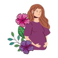 cute woman pregnant with flowers decoration vector