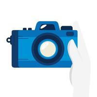 hand with camera photographic device isolated icon vector