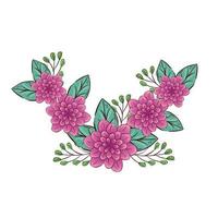 cute flower purple with branches and leafs vector