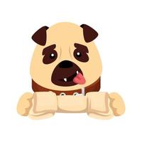 cute dog with bone isolated icon vector