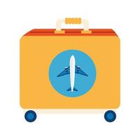 wheeled suitcase with airplane isolated icon vector