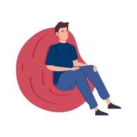 man sitting in pouf soft isolated icon vector