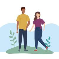 young couple avatar character icon vector
