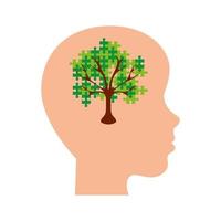 tree of puzzle pieces in head profile vector