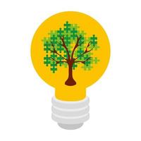 tree of puzzle pieces in light bulb vector
