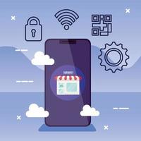 smartphone device with set icons vector