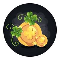 coins with clovers in frame circular vector