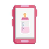 baby bottle milk in smartphone isolated icon vector