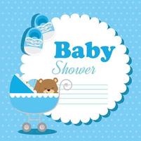 tarjeta de baby shower con osito de peluche e iconos vector