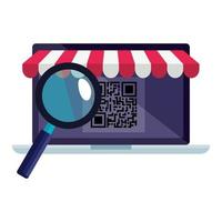 qr code inside laptop and lupe vector design