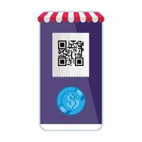 qr code and coin inside smarpthone vector design