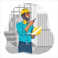 Engineer Talking using Walkie Talkie On Construction Site Concept vector