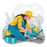 Woman Gardener Planting a flowers Concept vector