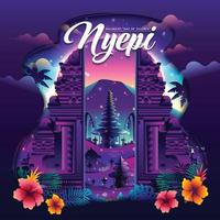 Nyepi Balinese Day of Silence Concept with Gate and Temple vector