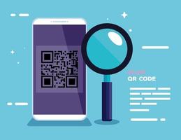 escanear código qr con smartphone y lupa vector