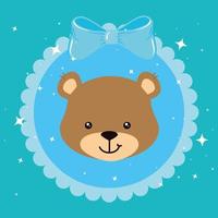 face of cute teddy bear in lace frame vector