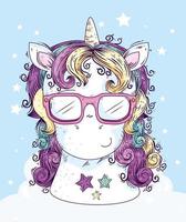 cabeza de unicornio lindo fantasía con decoración de estrellas vector