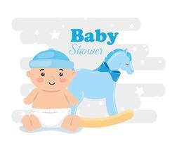 baby shower card with baby boy and decoration vector