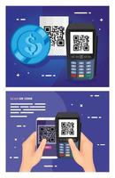 Establecer póster de código QR e iconos de escaneo vector