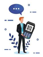 businessman and dataphone with scan code qr vector