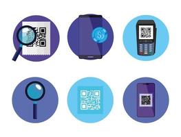 set scan qr code and icons vector