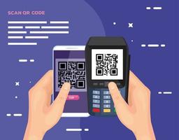 escanear código qr con datáfono y teléfono inteligente vector