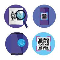 set scan qr code and icons vector