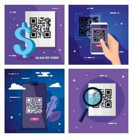 set poster of scan code qr and icons vector