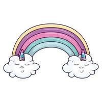 lindo arcoiris con nubes unicornio estilo kawaii vector