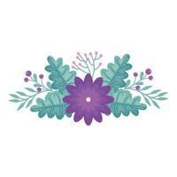 cute flower with leafs decoration vector