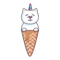 cute cat unicorn ice cream isolated icon vector