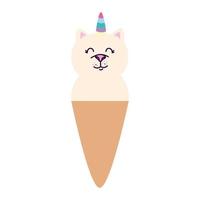 cute cat unicorn ice cream isolated icon vector