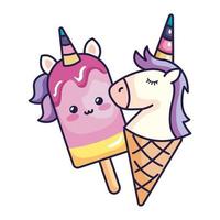 Lindo unicornio helado icono aislado vector