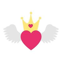 lindo corazón con alas y corona icono aislado vector