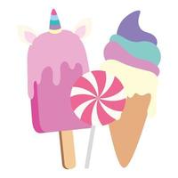cute and delicious ice creams with lollipop vector