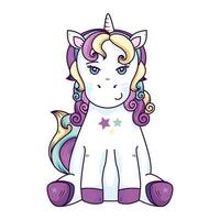 linda fantasía de unicornio con decoración de estrellas vector