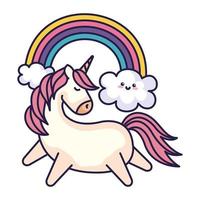 lindo unicornio con arcoiris estilo kawaii vector