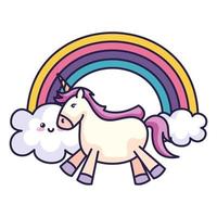 lindo unicornio con arcoiris estilo kawaii vector