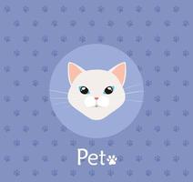 face of cat white in background with pawprints vector