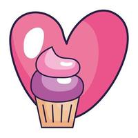 lindo, cupcake, con, corazón, aislado, icono vector