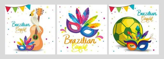 set poster of brazil with decoration vector