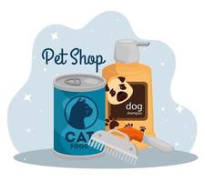 pet shop with care bottle and icons vector