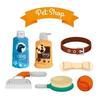 pet shop with care bottles and icons vector