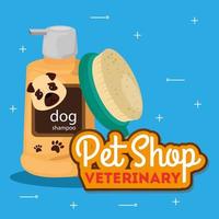 pet shop veterinary with brush and care bottle vector