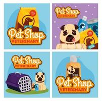 Establecer póster de veterinaria de tienda de mascotas con iconos vector