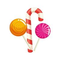 set of sweet lollipop with candy cane vector