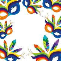 frame of masks carnival with feathers vector